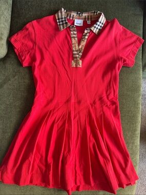 open lace back dress Burberry Brit Primary Red Check Ruffle-Trim Long-Sleeve Dress  Blogger  Armoire